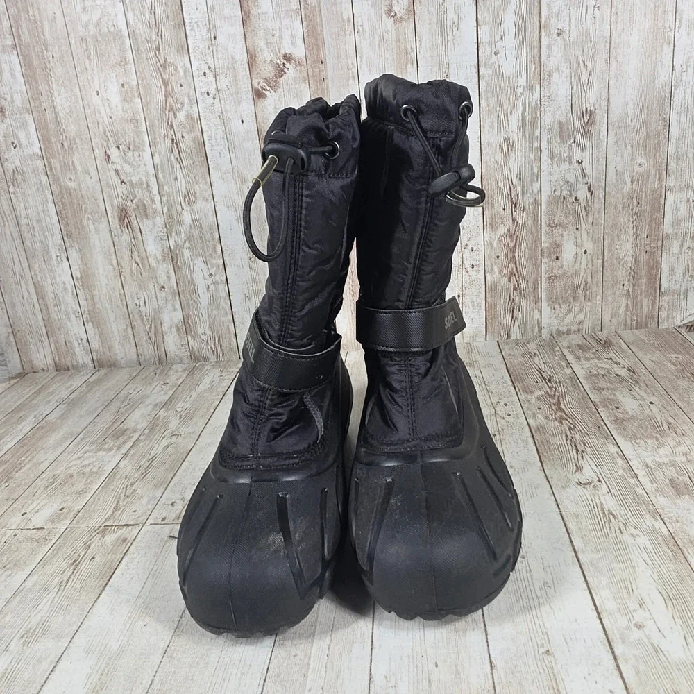Sorel Kids Black Puffer Snow Winter Boots‎ Waterproof Insulated Drawstring Size